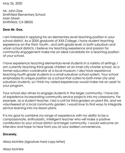 Examples Of Application Letter Teaching Position Best Education Cover