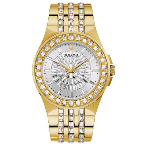 Bulova Mens Gold Tone Crystal Watch 98a239