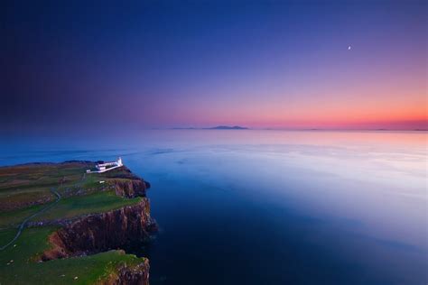 Sunset Night Sky Moon Beach Rock Lighthouse Hd Wallpaper