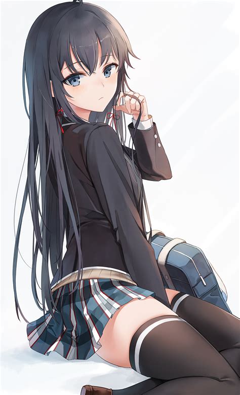 Safebooru Girl Arm Between Legs Bag Bangs Black Hair Black Jacket