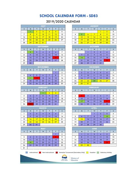 District Calendar Set School District No 83 North Okanagan Shuswap