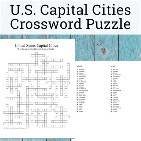 United States State Capitals Crossword Puzzle Free Printable
