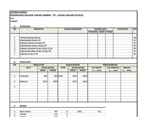 Form Laporan Kerja Harian Excel IMAGESEE