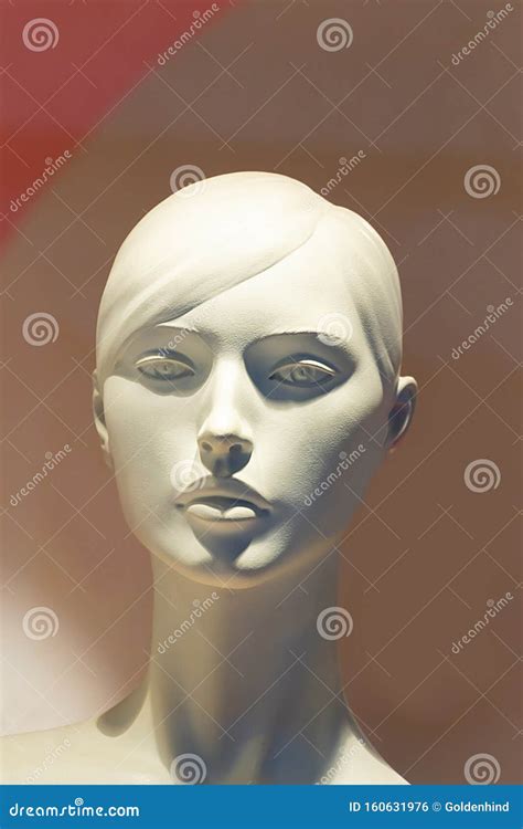 Close Up Of A Female Plastic Mannequin Head With A Pretty Face Stock