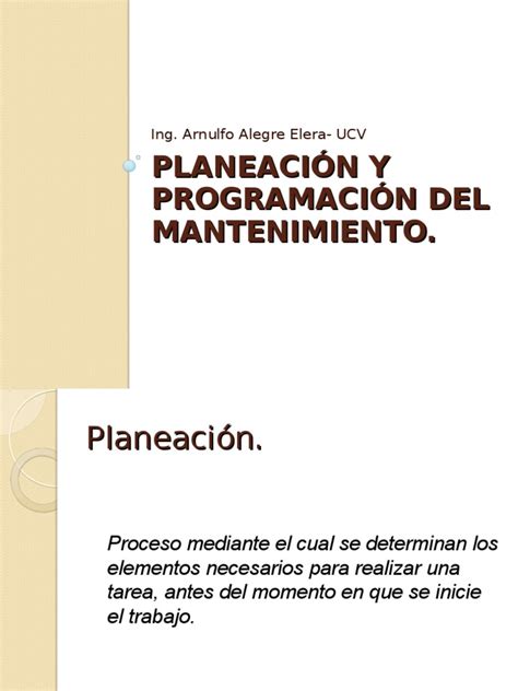 Sesion 6 Planeacion Y Programacion Del Mantenimiento Pdf Planificación Programación De