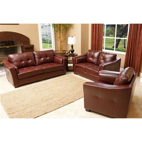 Abbyson Living Torrance Premium Top Grain Leather 3 Piece Living Room