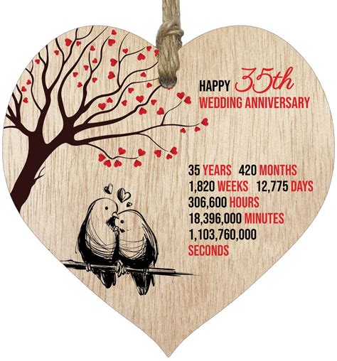 Buy 35th Wedding Anniversary Wooden Heart Plaque Light Wood Sign