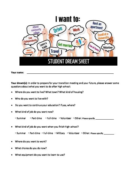 Student Dream Sheet Exceptional Childrens Assistance Center Ecac