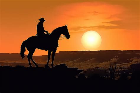 Premium Ai Image Cowboy Silhouette On Horse At Sunset