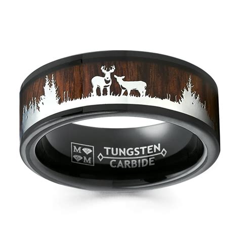 Ringwright Co Mens Black Tungsten Hunting Ring Wedding Band Wood
