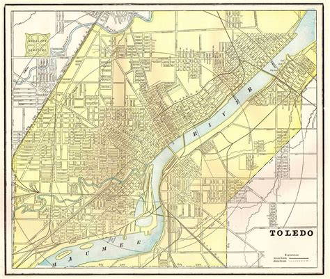 1892 Antique Original Toledo Ohio Map Vintage City Map Of