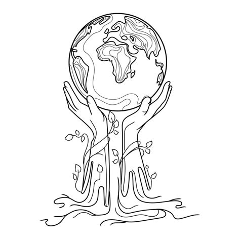 Save The World Concept Isolated Line Drawing Vector Illustration