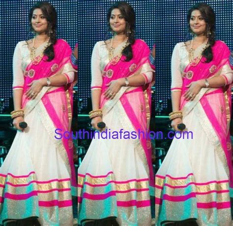 sneha  pink  white  saree south india fashion