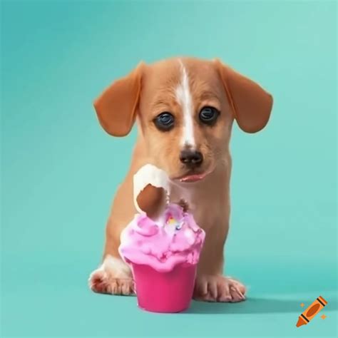 Cute Puppy Enjoying An Ice Cream Treat On Craiyon