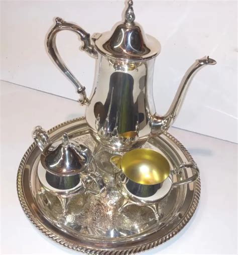 Vintage Wm Rogers Silverplate Tea And Coffee Set Tray Teapot Sugar