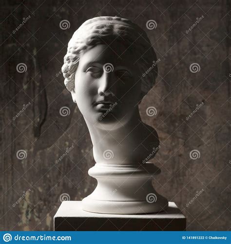 White Marble Head Of Young Woman Statue Art Sculpture Of Stone Face