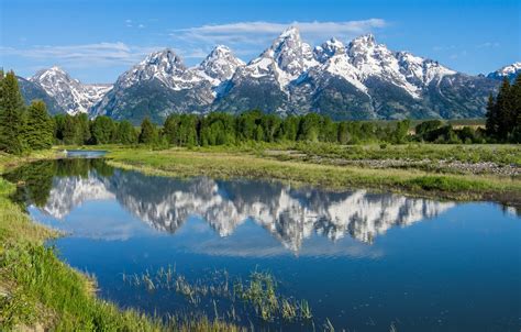 Wallpaper Trees Mountains Reflection River Wyoming Wyoming Grand
