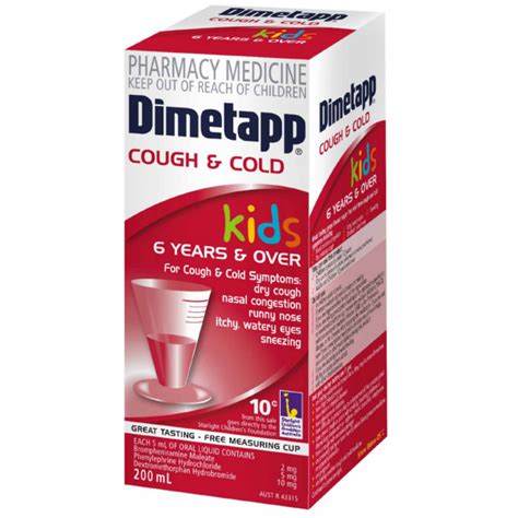 Dimetapp Kids Cold And Cough Elixir 200ml Dry Couhg Runny Nose Nasal