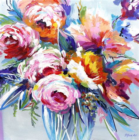 Colorful Painting Flowers In 2020 Flower Painting Original Peony