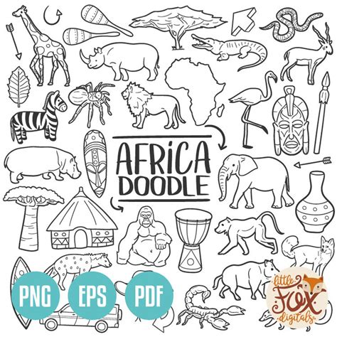 Vector Eps Africa Travel Doodle Icons Clipart Scrapbook Set Etsy