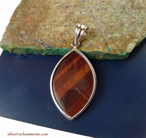 ZSOLD Sterling Silver Red Tiger S Eye Pendant Marquise Re