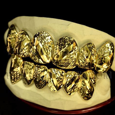 Grillz 10k14k18k Gold Teeth Diamond Cut Yellow Grillz Real Etsy