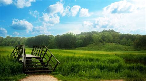 Green Meadow Wallpapers Cn Blue Wooden Bridge And Green Meadow In