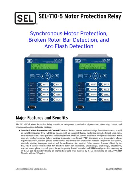 Sel 710 5 Motor Protection Relay Data Sheet