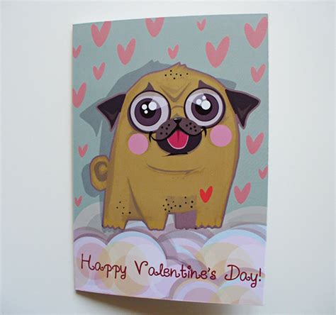Pug Card Pug Happy Valentines Day Card Funny Animal Dog