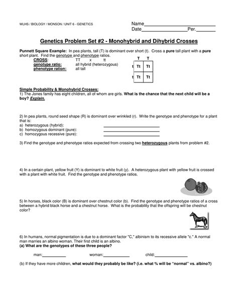 For all of the following questions, use these facts: Monohybrid Cross Practice Problems Worksheet ...