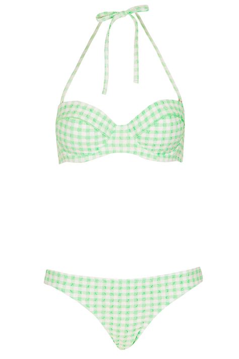 Topshop Apple Green Gingham Bikini In Green Lyst