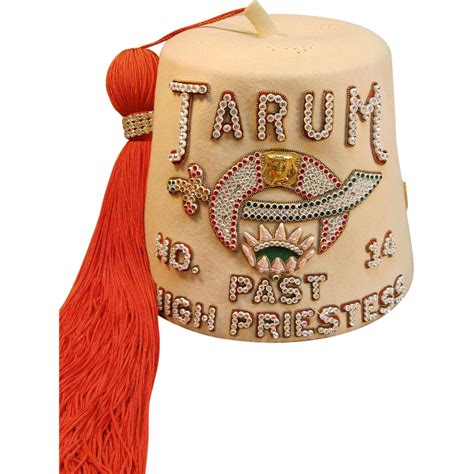Vintage Ladies Shriner Jarum High Priestess Fez Embroidered Hat Sold On