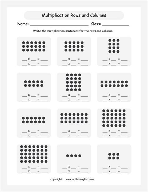 Basic multiplication worksheet with rows and columns of dots. Student