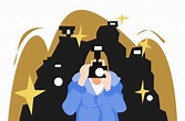 illustration of paparazzi taking pictures with camera. flash. many ...