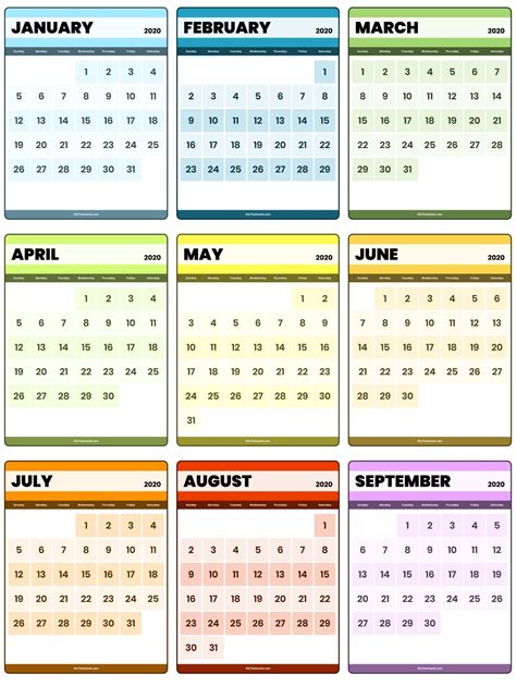 Small Printable Calendars