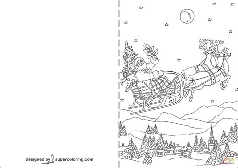 Santa Claus Flying In His Sleigh Pulled By Christmas Reindeers Card