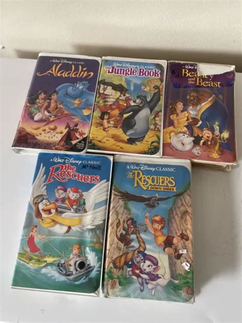 Rare Walt Disney Black Diamond Vhs Beauty Beast Aladdin Jungle Book Rescuers