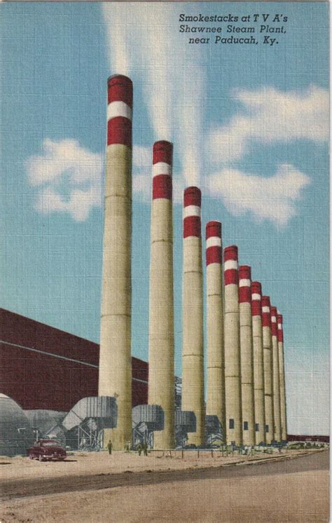 Smokestacks At Shawnee Steam Plant Paducah Ky Postcard C 1950s