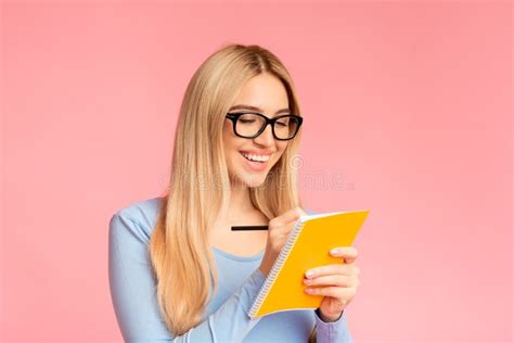 Teenager Holding Pen And Notebook At Studio Stock Image Image Of