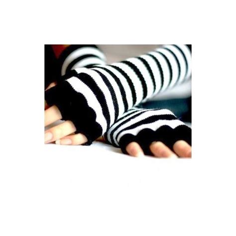 black and white striped long emo fingerless gloves 9 62 black and white gloves fingerless