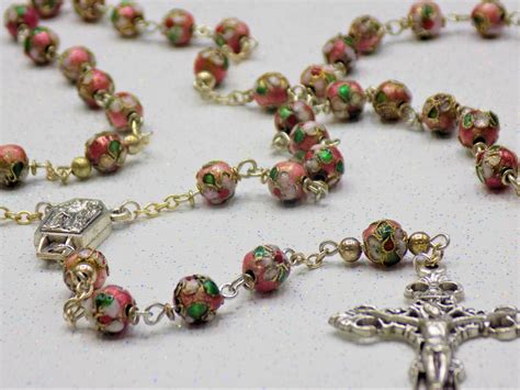 Pink Cloisonné Rosary Pink 8mm Cloisonné Metal Beads Italian Our