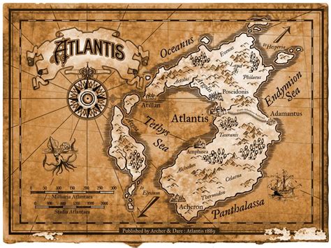 Map Of Atlantis Print Ancient Maps Fantasy Map Ancient Atlantis