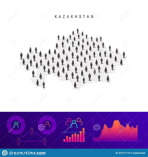Kazakh People Map Detailed Vector Silhouette Mixed Crowd Of Men And Women Population