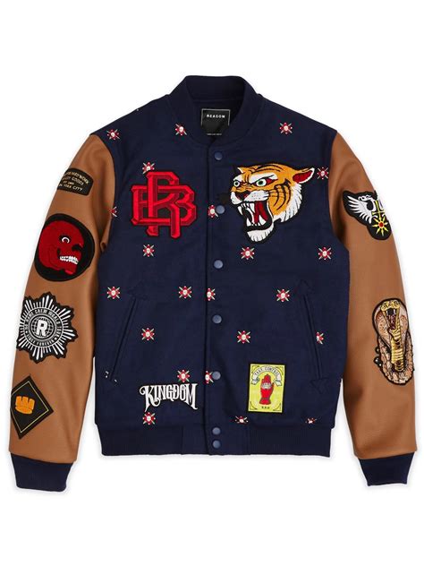 Mens Embroidered Varsity Jacket With Faux Leather Sleeves And Chenille