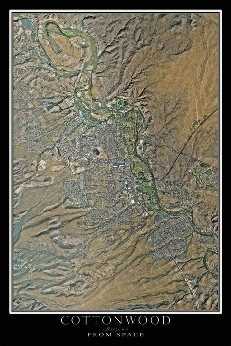 The Cottonwood Arizona Satellite Poster Map Cottonwood Arizona