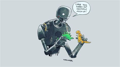Robot Holding Dinosaur Toy Illustration Rogue One A Star Wars Story