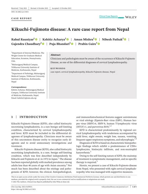 Pdf Kikuchi‐fujimoto Disease A Rare Case Report From Nepal