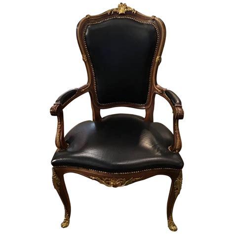 Compose a comfortable space for your creativity to flow with our selection of unique office chairs. Black Leather Wood Armchair Bronze Mounts Louis XV Style ...