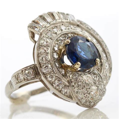 1950s Retro Platinum Blue Sapphire And Diamond Ring At 1stdibs