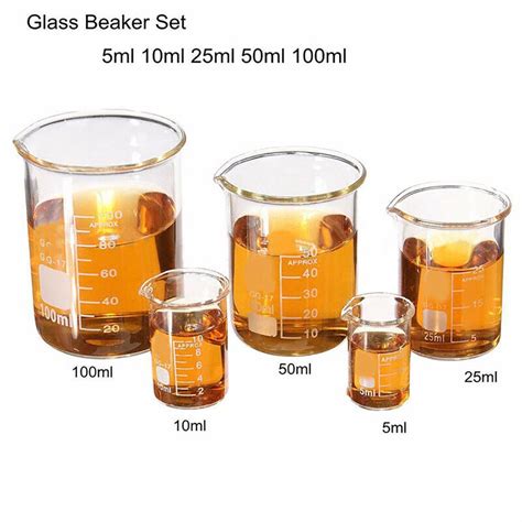 1set Low Form Glass Beaker 5 10 25 50 100ml Borosilicate Measuring Lab Glassware Smxp Shopee